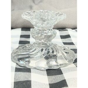 VTG Fostoria Colony Crystal Swirl Single Candlestick Holder 3" T  (1376)